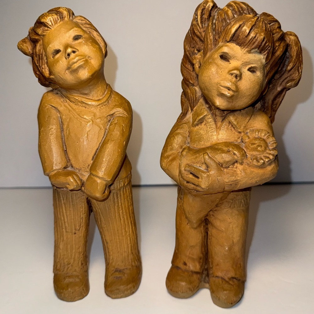 Set of 2 Vintage Lee Bortin Sculptures - My Dolly Girl and Girl with a Bow